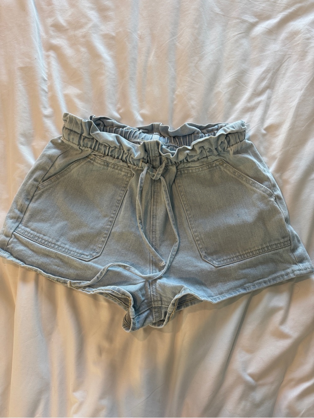 Vigoss Light Wash Denim Paperbag Waist Shorts